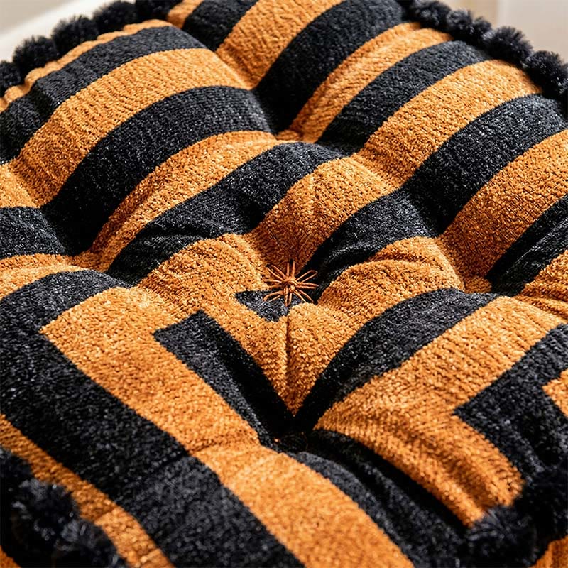 Ownkoti Striped Chenille Square Throw Pillow | Bold Retro Graphic Cushion with Pom-Pom Fringe | Decorative Chair & Floor Cushion