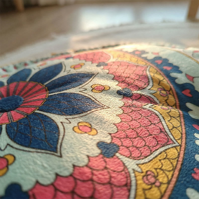 Ownkoti Mandala Bohemian Leaf Throw Pillow | Thick Round Seat Cushion with Anti-Slip Base | Decorative Floor & Meditation Cushion
