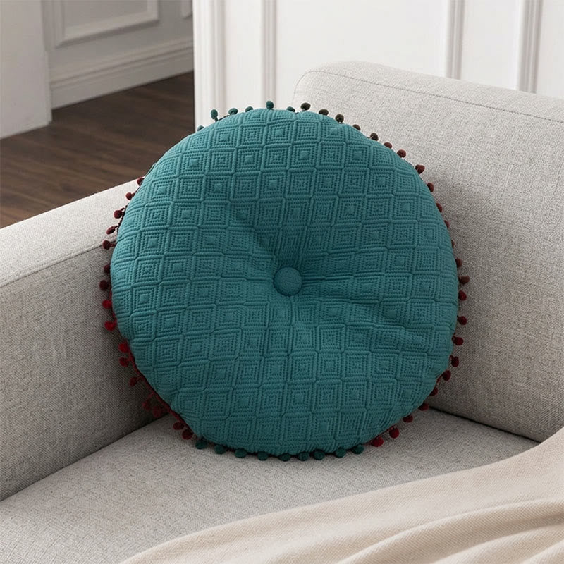 Ownkoti Round Hand-Sewn Button Throw Pillow | Soft Plush Decorative Cushion | Modern Round Accent Pillow for Sofa & Bedroom
