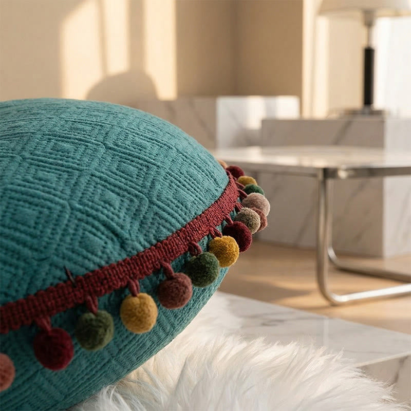 Round Hand-Sewn Button Throw Pillow | Soft Plush PP Cotton Cushion | Modern Decorative Sofa & Bed Pillow | 40×40cm Minimalist Accent Pillow