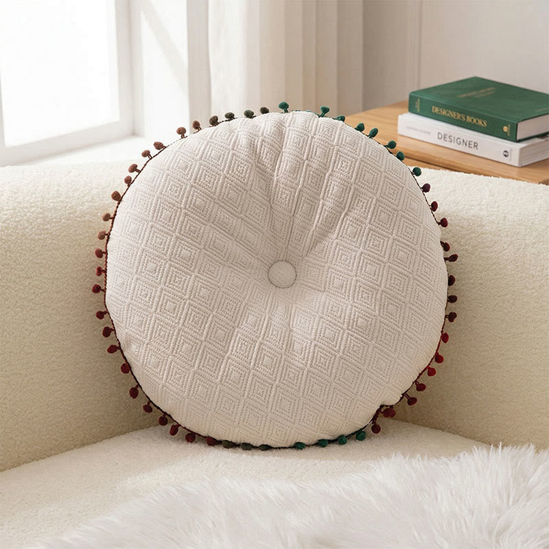 Round Hand-Sewn Button Throw Pillow | Soft Plush PP Cotton Cushion | Modern Decorative Sofa & Bed Pillow | 40×40cm Minimalist Accent Pillow