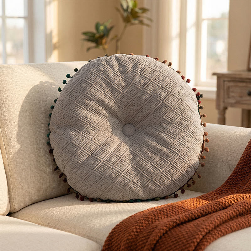 Ownkoti Round Hand-Sewn Button Throw Pillow | Soft Plush Decorative Cushion | Modern Round Accent Pillow for Sofa & Bedroom