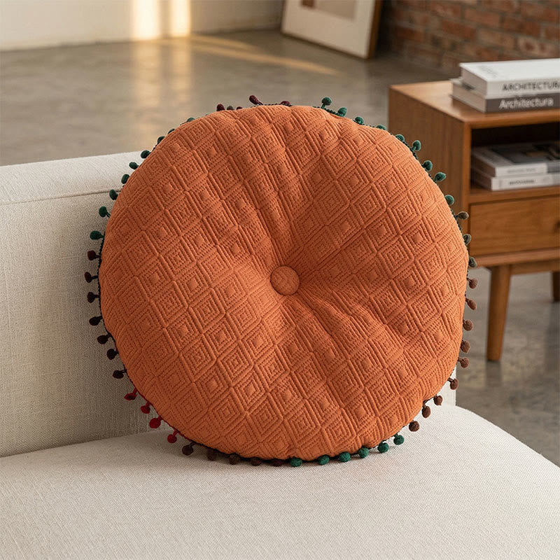 Round Hand-Sewn Button Throw Pillow | Soft Plush PP Cotton Cushion | Modern Decorative Sofa & Bed Pillow | 40×40cm Minimalist Accent Pillow