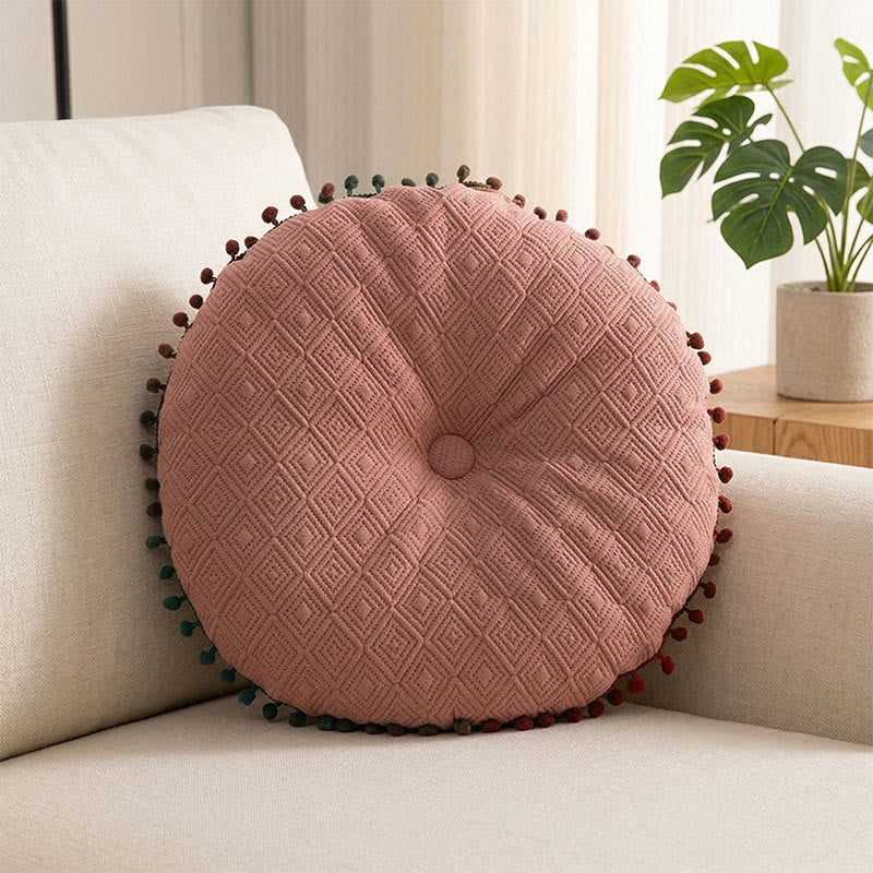 Ownkoti Round Hand-Sewn Button Throw Pillow | Soft Plush Decorative Cushion | Modern Round Accent Pillow for Sofa & Bedroom