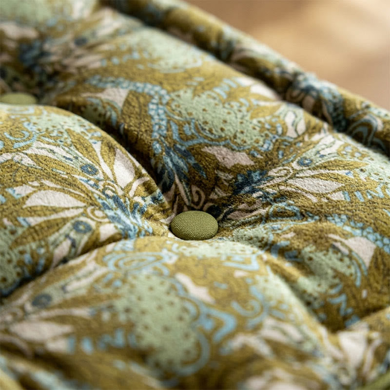 Vintage Green Square Throw Pillow | Thick Tufted Floor Cushion with PP Cotton Filling | Soft Polyester Seat Cushion with Carry Handles
