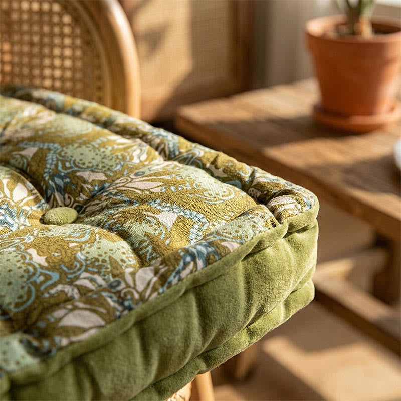 Vintage Green Square Throw Pillow | Thick Tufted Floor Cushion with PP Cotton Filling | Soft Polyester Seat Cushion with Carry Handles