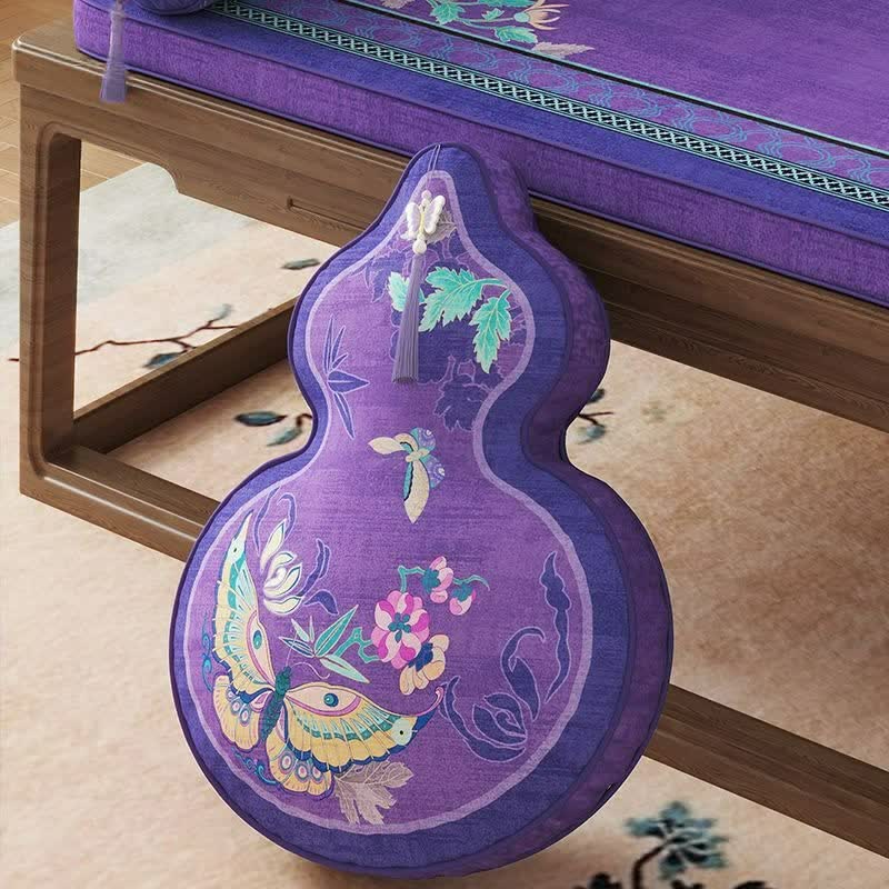 Butterfly & Floral Pattern Decorative Throw Pillow | Vintage Oriental Hourglass-Shaped Cushion | Soft Polyester Cushion