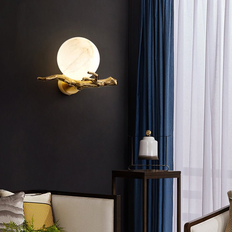 Modern Marble Wall Lamp Scandinavian Design | Copper Stone Wall Light | LED Indoor Lighting | Luxury Minimalist Fixture | 30cm