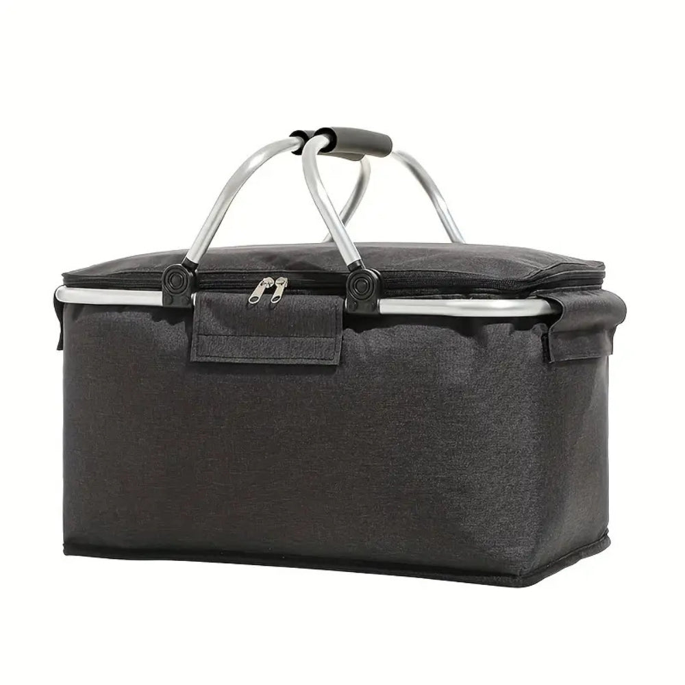 Collapsible Picnic Basket 18L Insulated | Leak-Proof Waterproof Oxford Fabric | Aluminum Frame | Foldable for Travel Shopping