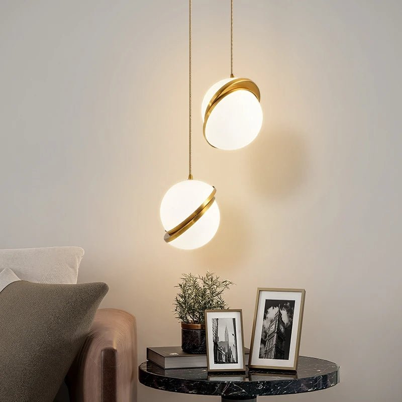 Golden Pendant Lamp Lumaglo Crescent Design | Acrylic Brass Finish | E27 Socket | Elegant Ceiling Lighting for Bedroom Living Room