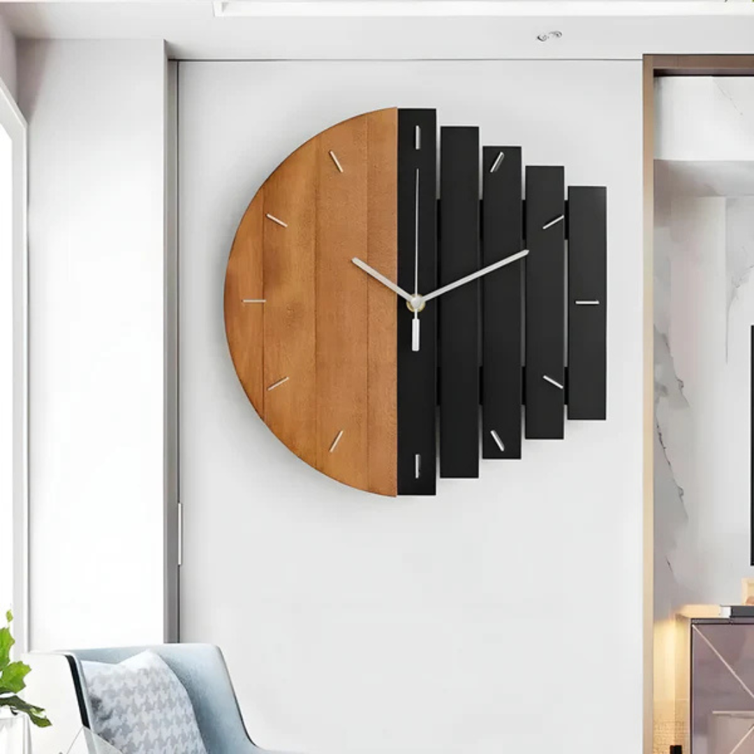 Wooden Wall Clock Large 3D Design | Vesper Rustic Wood Clock 30cm | Silent Quartz Wall Decor | Living Room Bedroom Interior