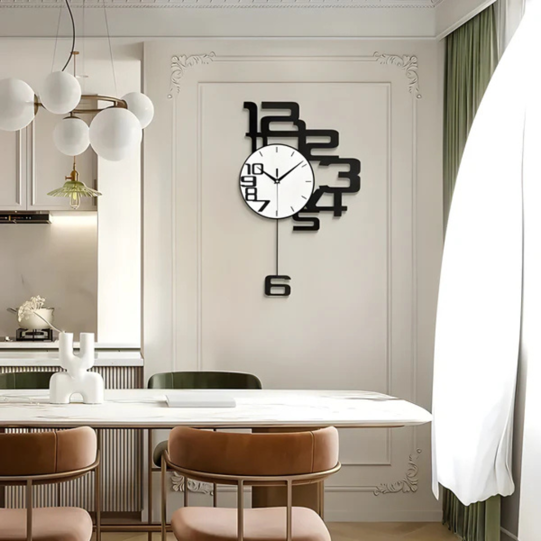 Large Modern Wall Clock Silent Quartz | Aevum Metal Wall Clock 40x68cm | Minimalist Black Design | Living Room Bedroom Office Decor