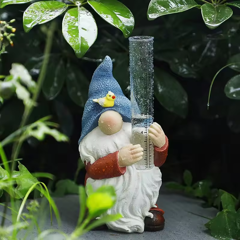 Garden Gnome with Rain Gauge for Garden & Lawn | Weatherproof Resin Garden Decor | Decorative Rain Measurement Figurine