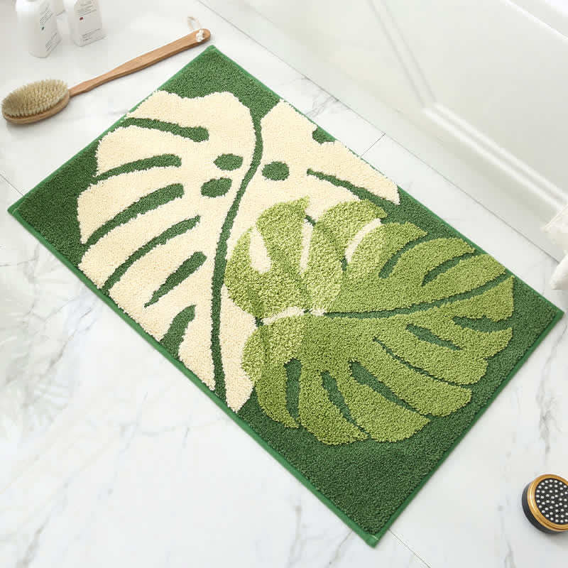 Palm Leaf Non-Slip Entryway Rug | Soft Absorbent Bath Mat for Bathroom, Kitchen & Home | Polyester Floor Rug 40x65 / 50x80cm