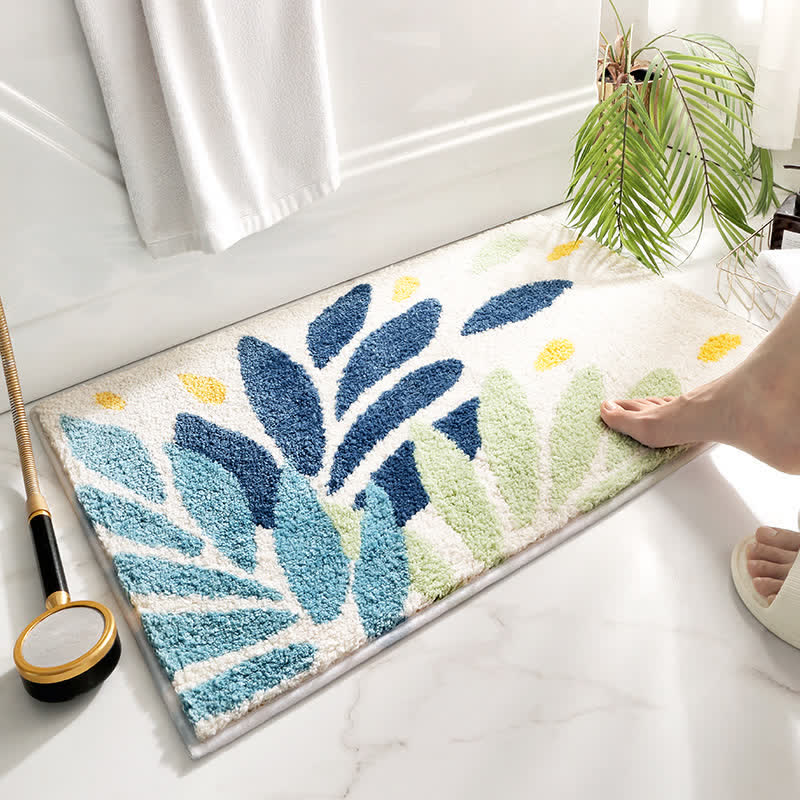 Leaf Pattern Non-Slip Bathroom Rug for Bathroom & Kitchen | Soft Absorbent Bath Mat | Polyester Floor Rug