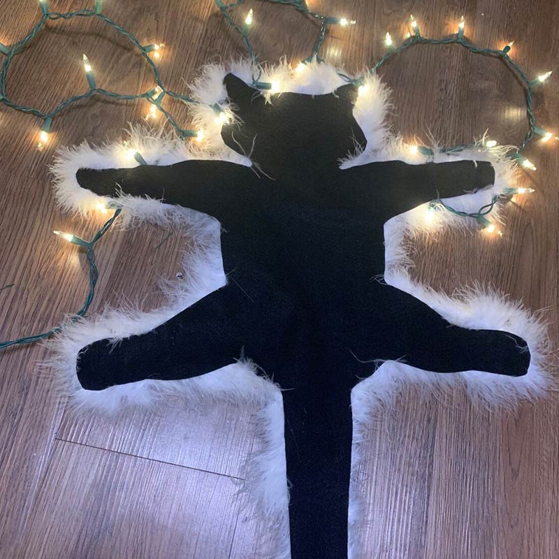 Holiday Cat Decorative Fur Trimmed Rug | Christmas Movie-Inspired Novelty Floor Decor with Optional Lights | Handmade Felt & Faux Fur Accent Rug