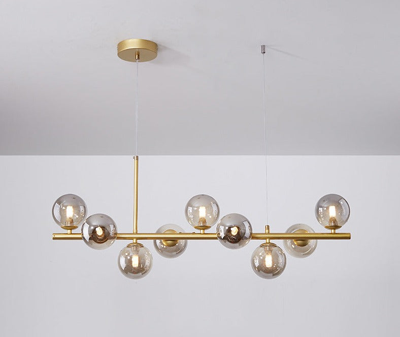 Luxury Dining Table Pendant Lamp 9-Light Linear Chandelier | Iron Glass | 83×24cm | Adjustable Height 1m | Modern Dining Room Lighting