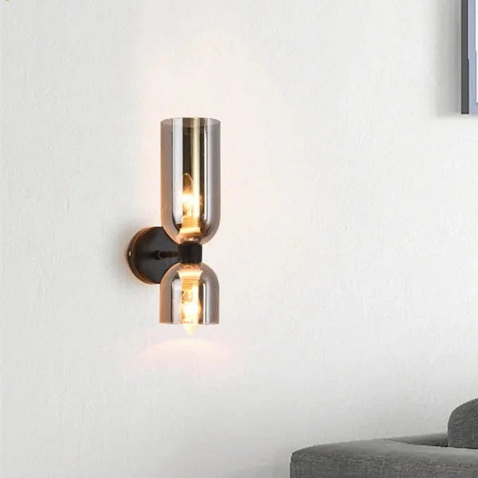 Double Head Glass Wall Lamp LED Sconce | E12 Bulb Base | Glass & Iron | Modern Indoor Lighting