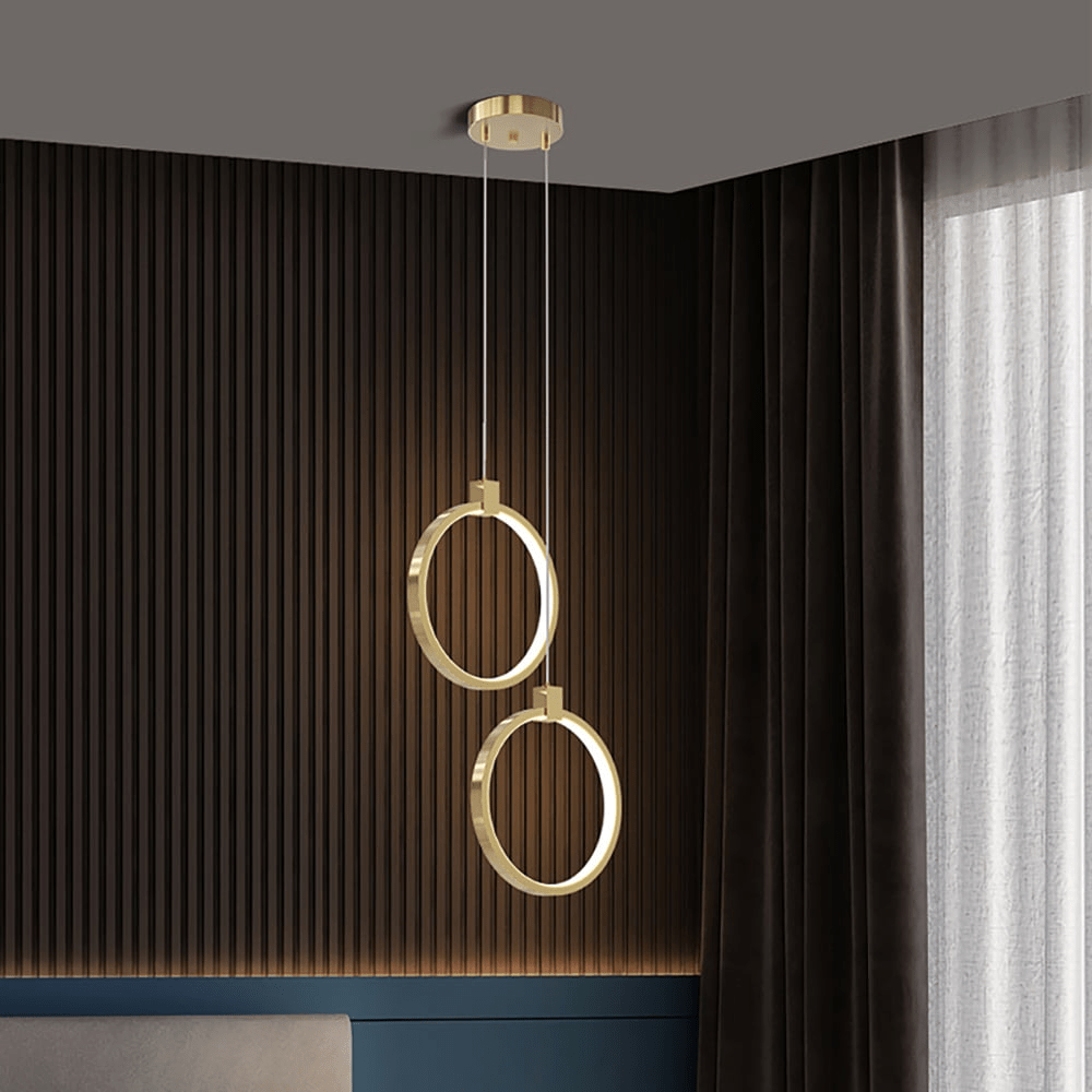 2-Light Circle Pendant Lamp | Gold Brass Finish | Modern LED Ceiling Light | Dining Living Room Entryway