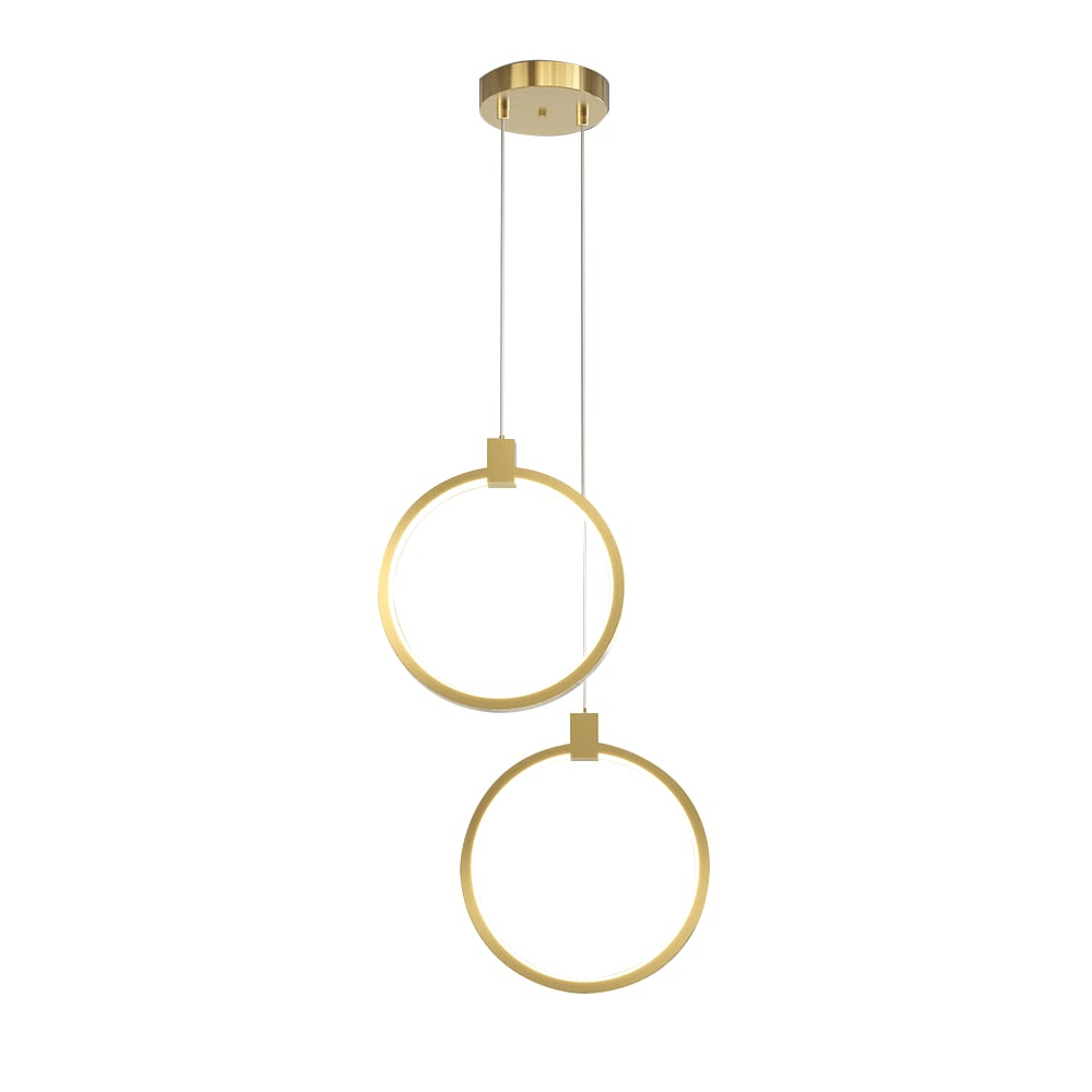 2-Light Circle Pendant Lamp | Gold Brass Finish | Modern LED Ceiling Light | Dining Living Room Entryway