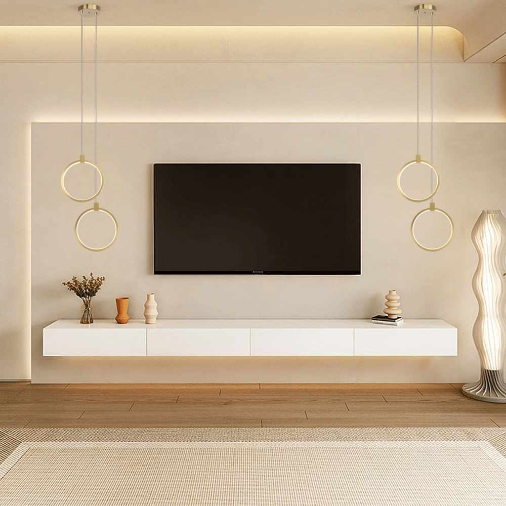 2-Light Circle Pendant Lamp | Gold Brass Finish | Modern LED Ceiling Light | Dining Living Room Entryway
