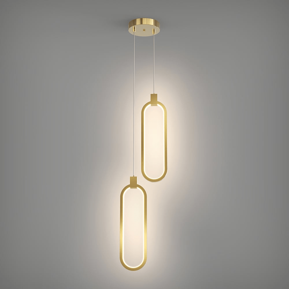 2-Light Circle Pendant Lamp | Gold Brass Finish | Modern LED Ceiling Light | Dining Living Room Entryway