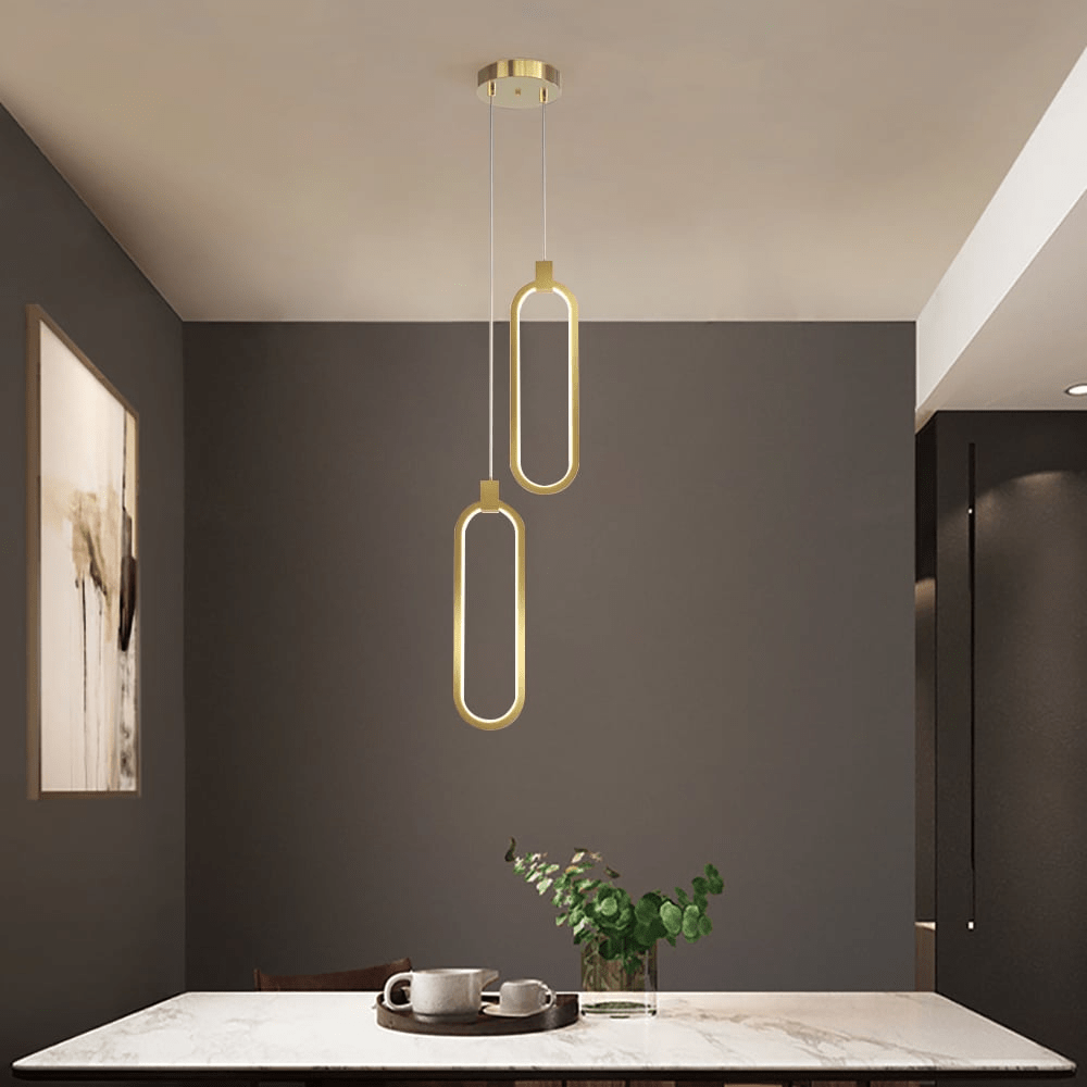 2-Light Circle Pendant Lamp | Gold Brass Finish | Modern LED Ceiling Light | Dining Living Room Entryway