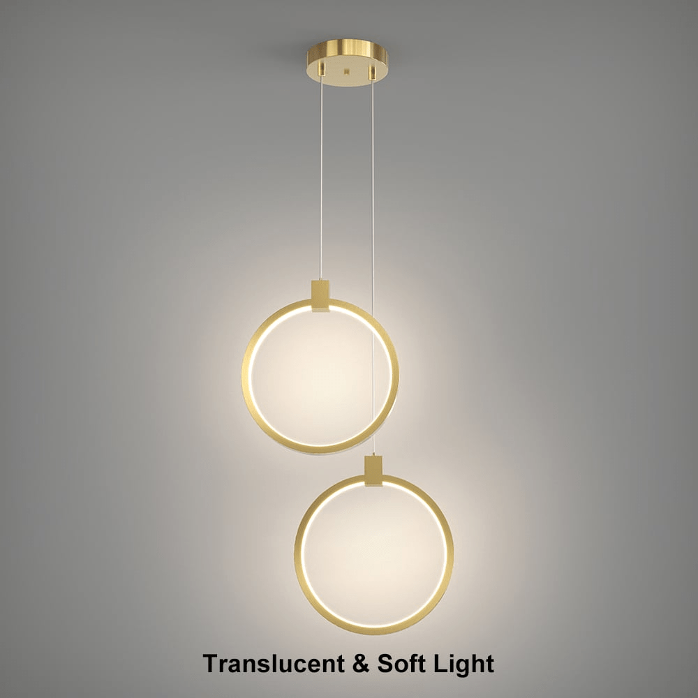2-Light Circle Pendant Lamp | Gold Brass Finish | Modern LED Ceiling Light | Dining Living Room Entryway