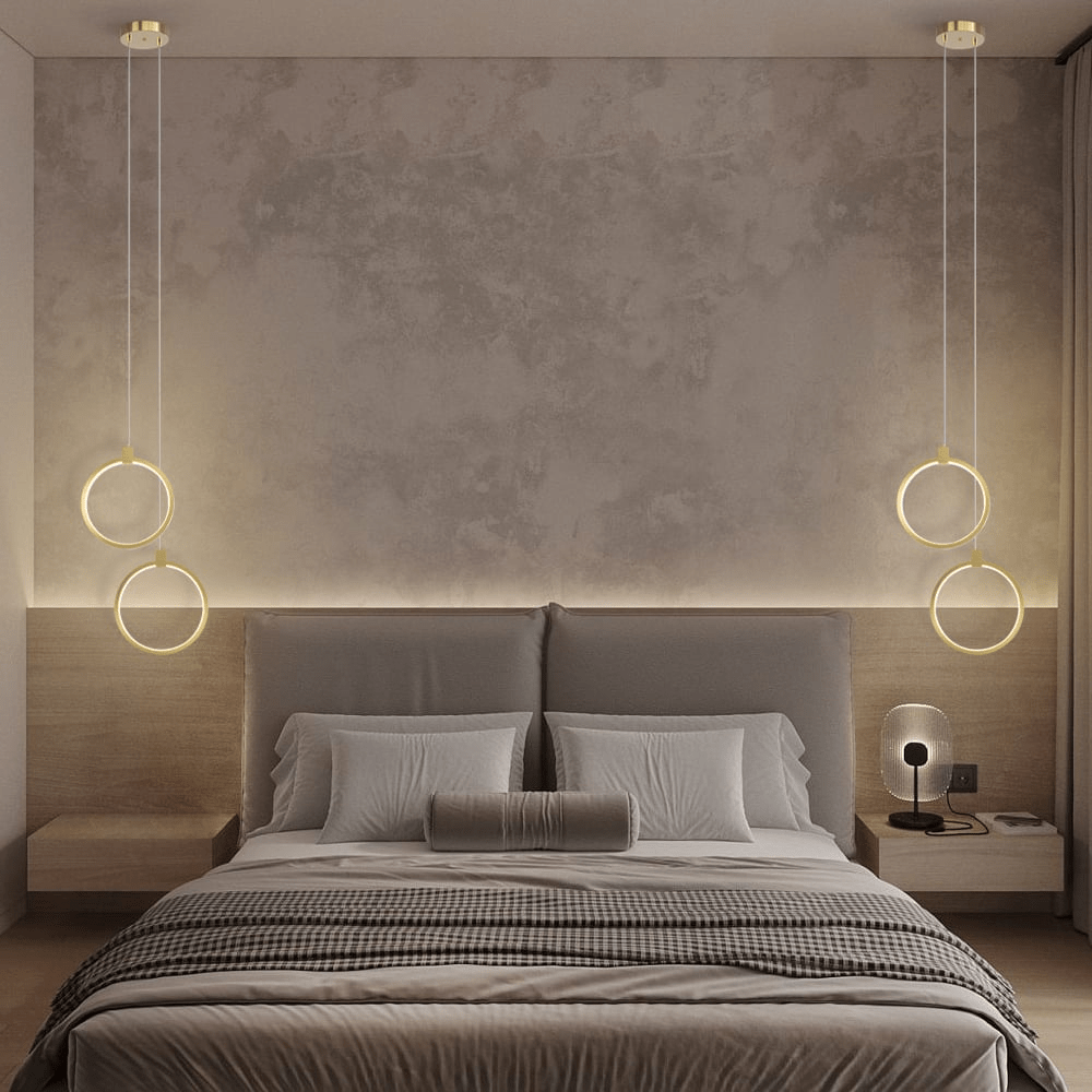 2-Light Circle Pendant Lamp | Gold Brass Finish | Modern LED Ceiling Light | Dining Living Room Entryway