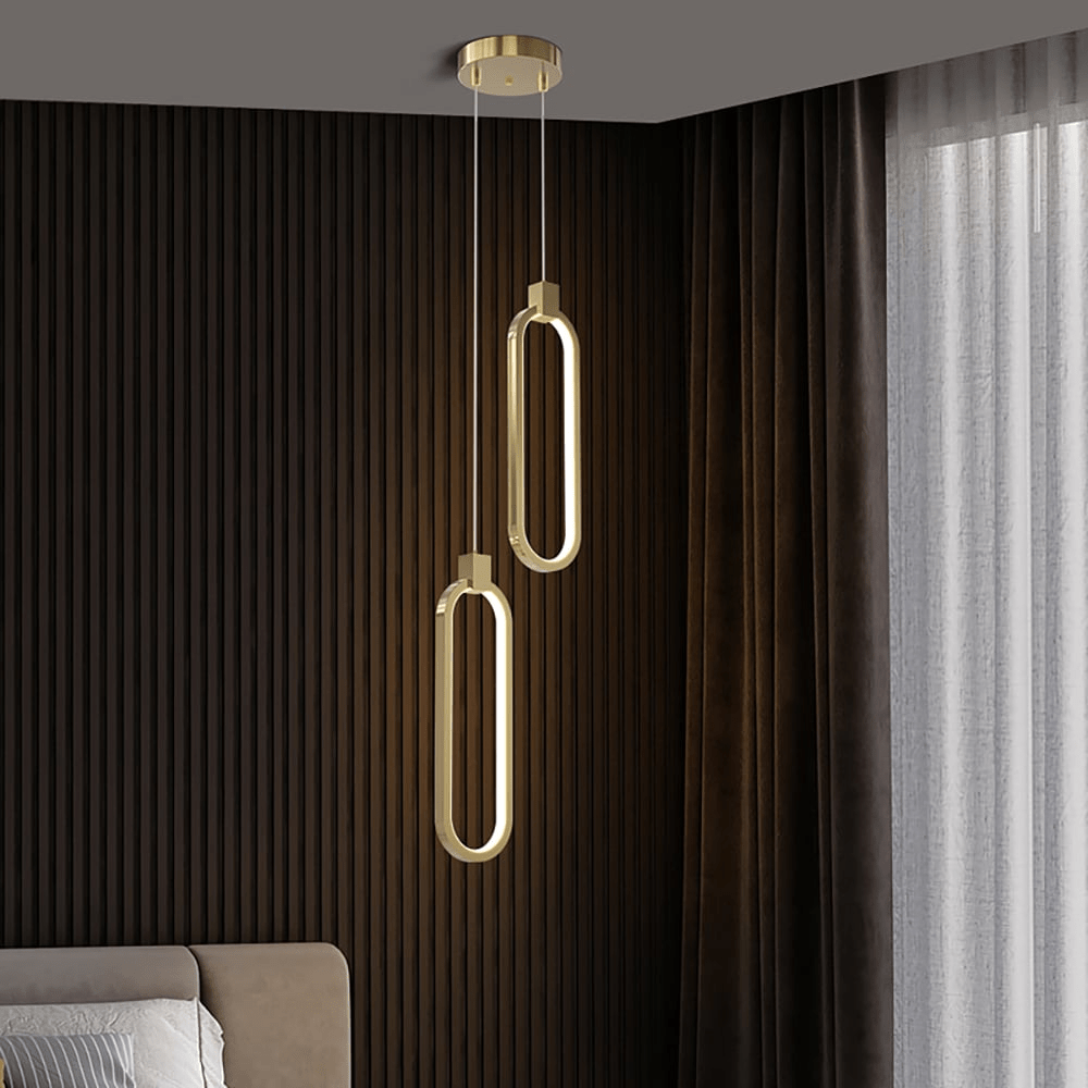 2-Light Circle Pendant Lamp | Gold Brass Finish | Modern LED Ceiling Light | Dining Living Room Entryway