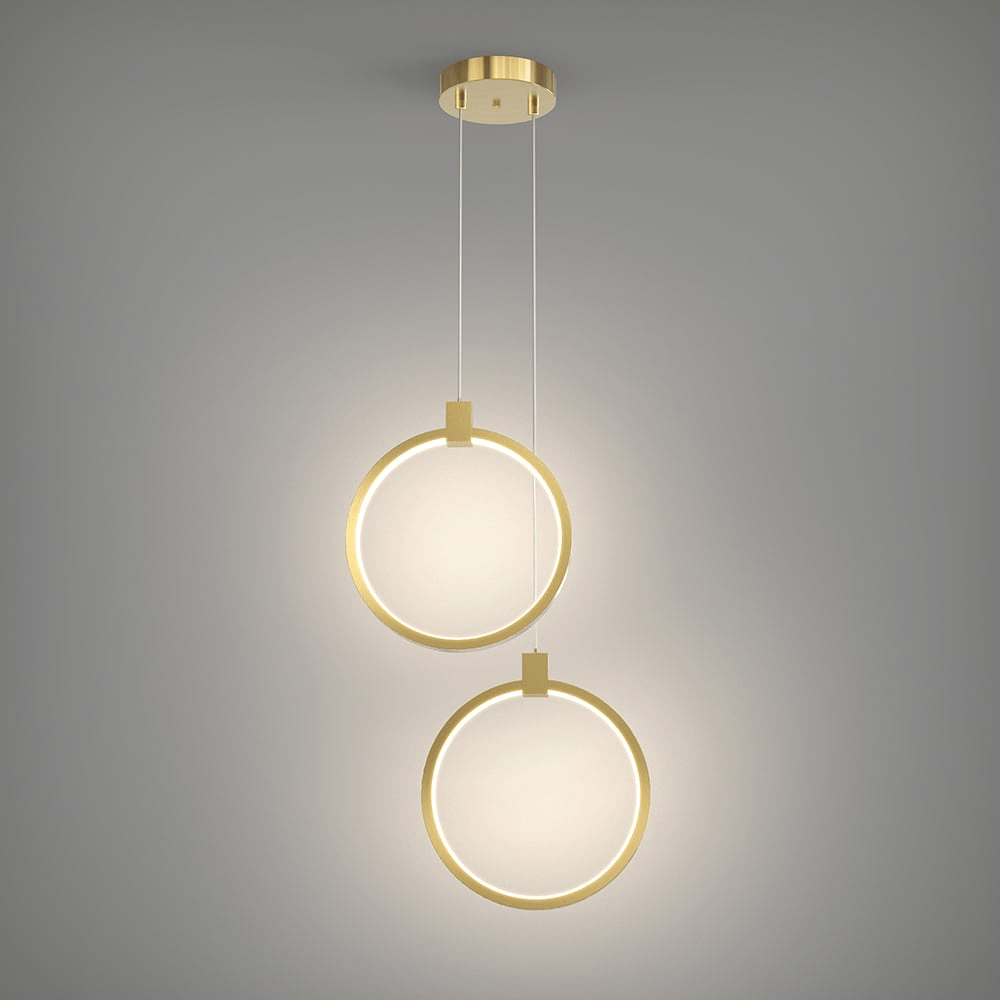 2-Light Circle Pendant Lamp | Gold Brass Finish | Modern LED Ceiling Light | Dining Living Room Entryway