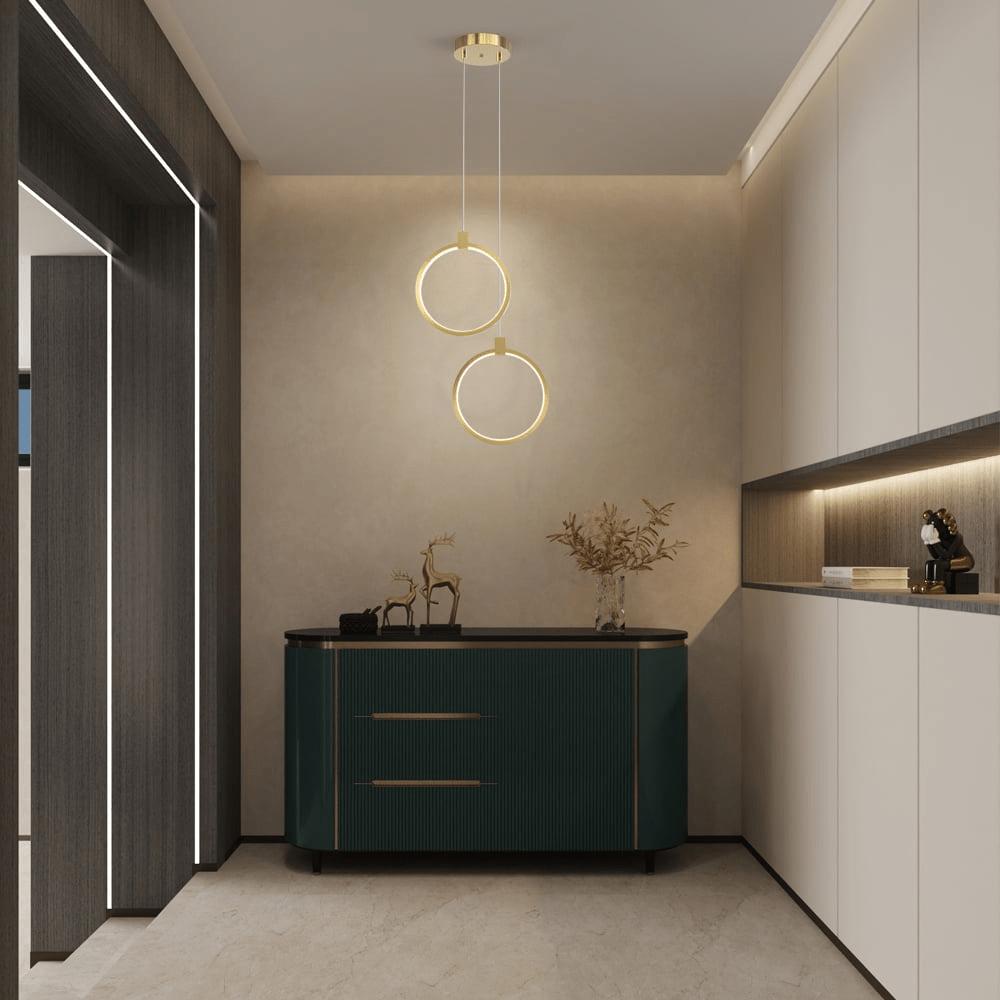 2-Light Circle Pendant Lamp | Gold Brass Finish | Modern LED Ceiling Light | Dining Living Room Entryway