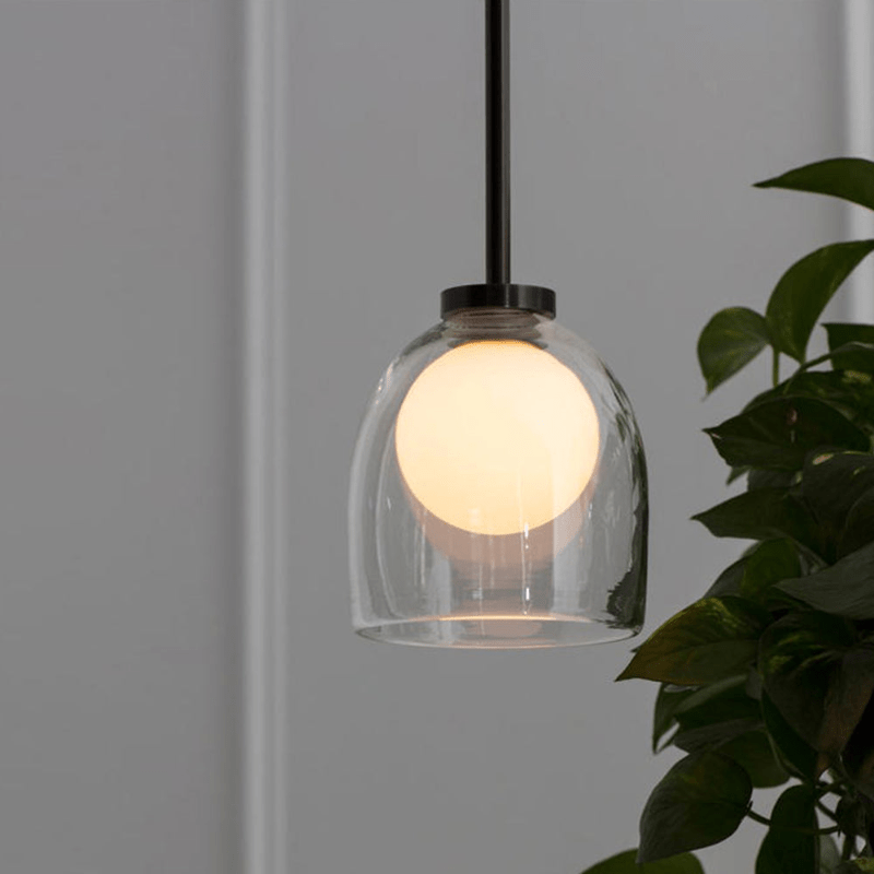 Modern Glass Ball Pendant Lamp Chandelier | G9 Socket Ceiling Light | Metal Frame | Clear Smoke Glass | 18cm