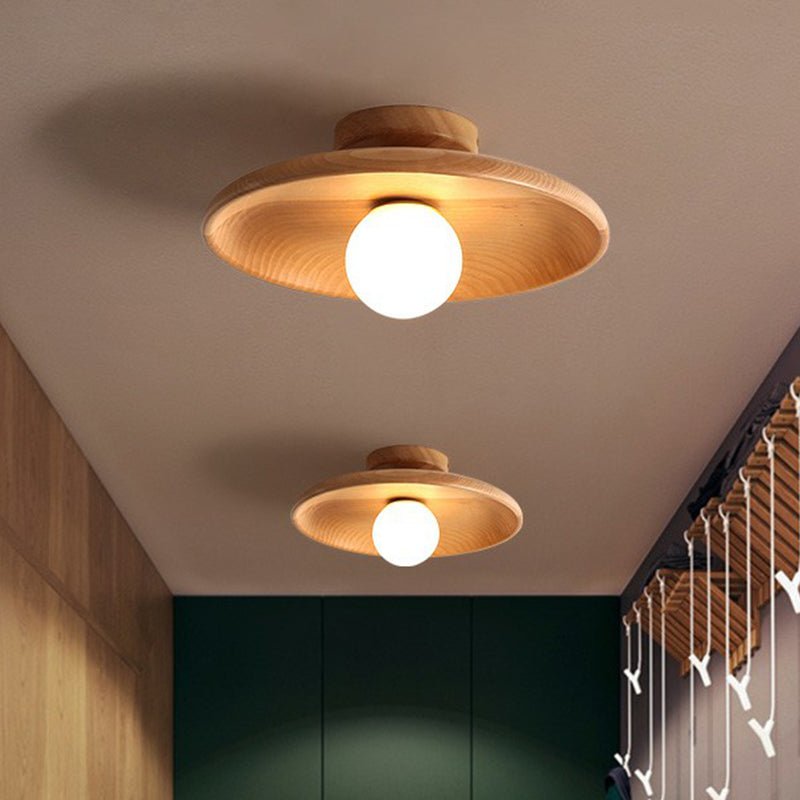 Minimalist Bowl-Shaped Ceiling Lamp for Bedroom & Living Room | Wooden Flush Mount Light | G9 LED Compatible | 28cm
