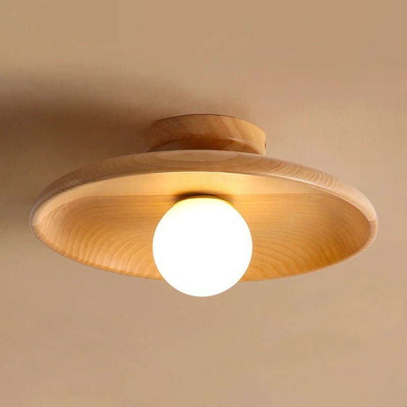 Minimalist Bowl-Shaped Ceiling Lamp for Bedroom & Living Room | Wooden Flush Mount Light | G9 LED Compatible | 28cm