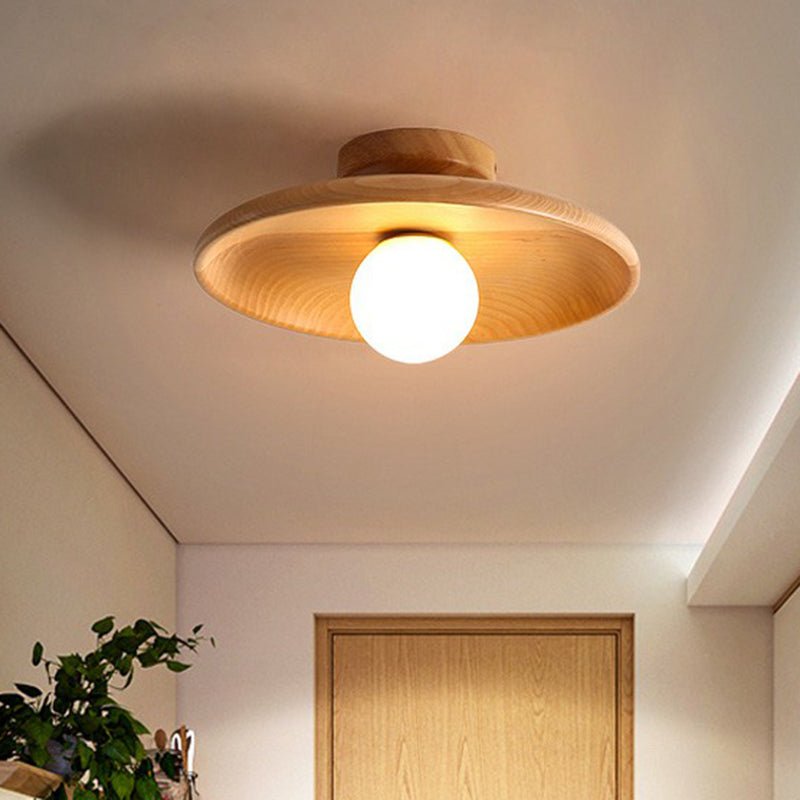 Minimalist Bowl-Shaped Ceiling Lamp for Bedroom & Living Room | Wooden Flush Mount Light | G9 LED Compatible | 28cm