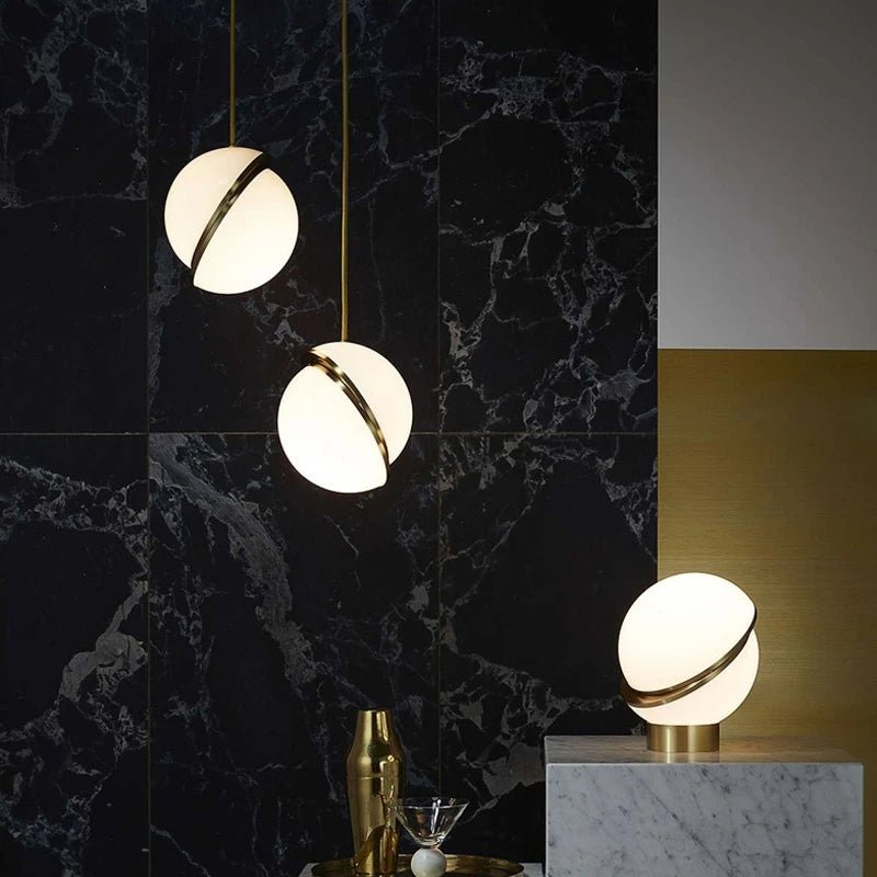 Golden Pendant Lamp Lumaglo Crescent Design | Acrylic Brass Finish | E27 Socket | Elegant Ceiling Lighting for Bedroom Living Room