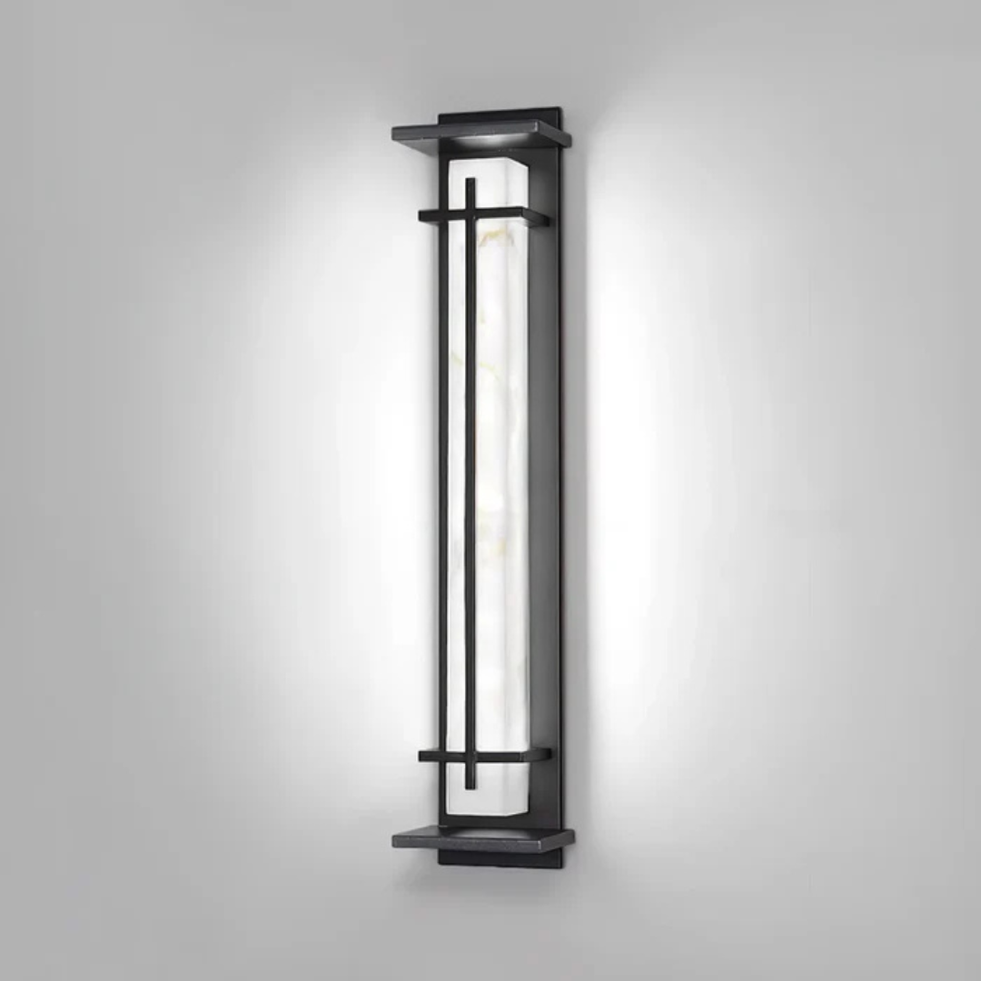 Modern LED Outdoor Wall Lamp for Garden & Terrace | IP65 Waterproof Stainless Steel Exterior Light | Black Marble Look Design | Minimalist Outdoor Lighting