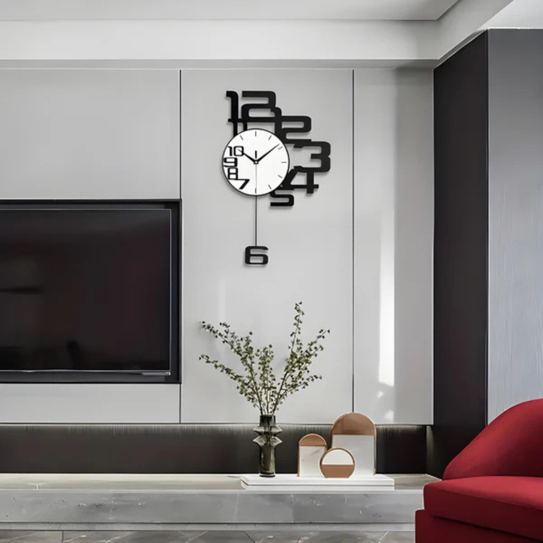 Large Modern Wall Clock Silent Quartz | Aevum Metal Wall Clock 40x68cm | Minimalist Black Design | Living Room Bedroom Office Decor