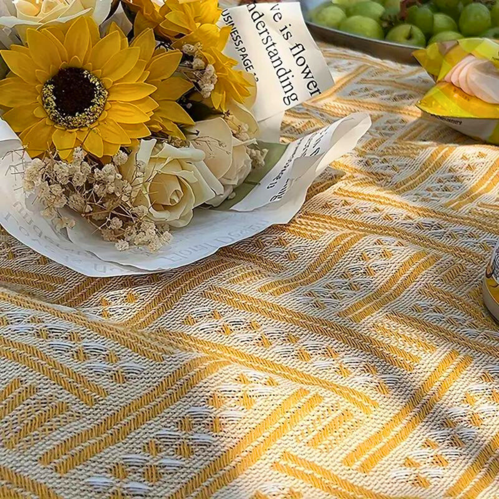 Foldable Picnic Blanket Geometric Pattern | Cotton Blend Twill | Portable Outdoor Beach Mat | Durable Camping Garden Use