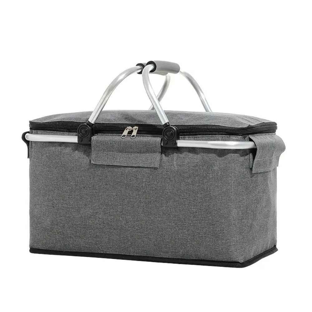 Collapsible Picnic Basket 18L Insulated | Leak-Proof Waterproof Oxford Fabric | Aluminum Frame | Foldable for Travel Shopping