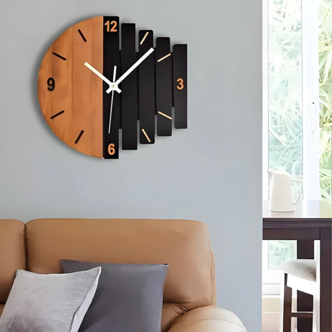 Wooden Wall Clock Large 3D Design | Vesper Rustic Wood Clock 30cm | Silent Quartz Wall Decor | Living Room Bedroom Interior