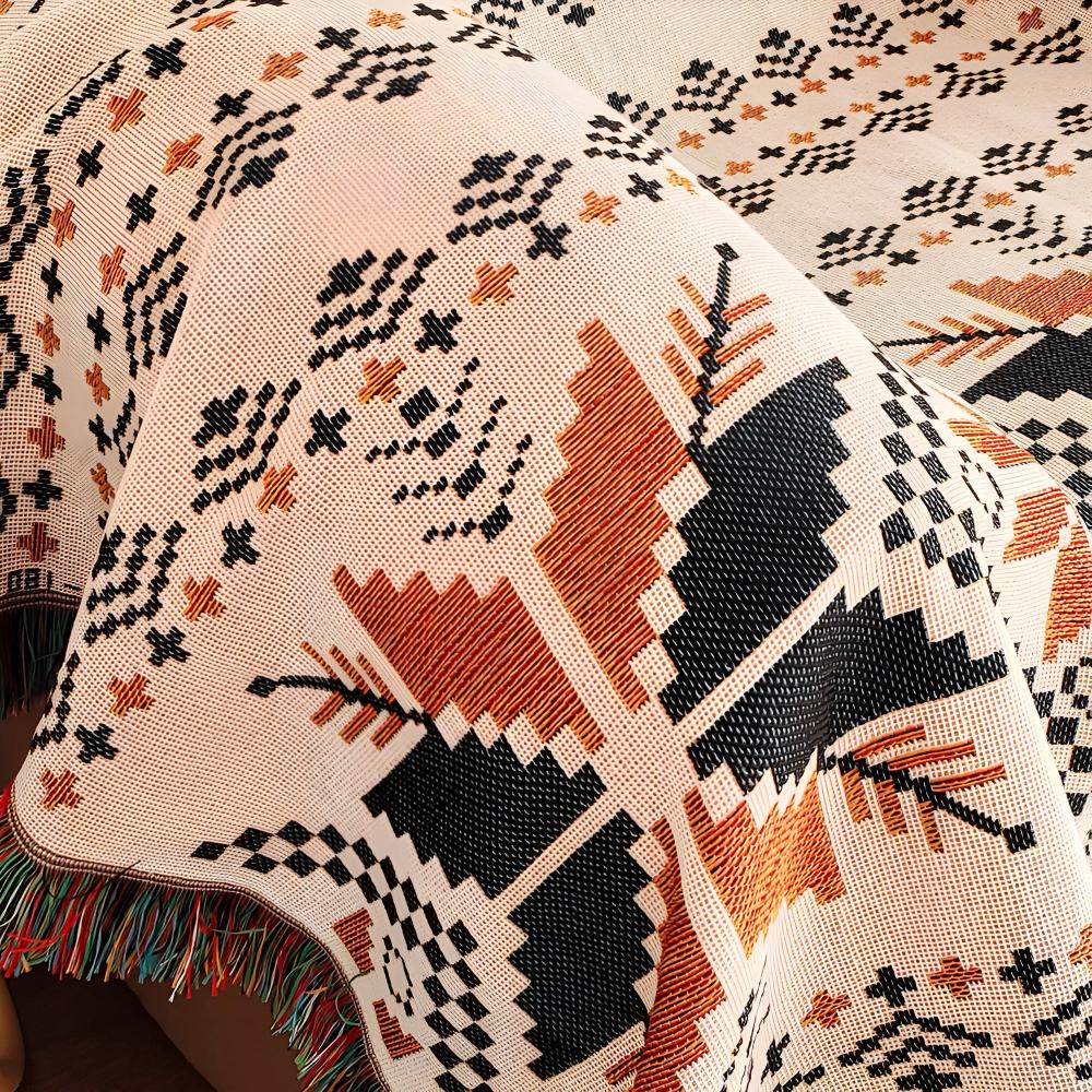 Boho Picnic Blanket Moroccan Pattern | Water-Repellent Microfiber-Cotton Blend | Outdoor Beach Camping Throw | Soft & Durable
