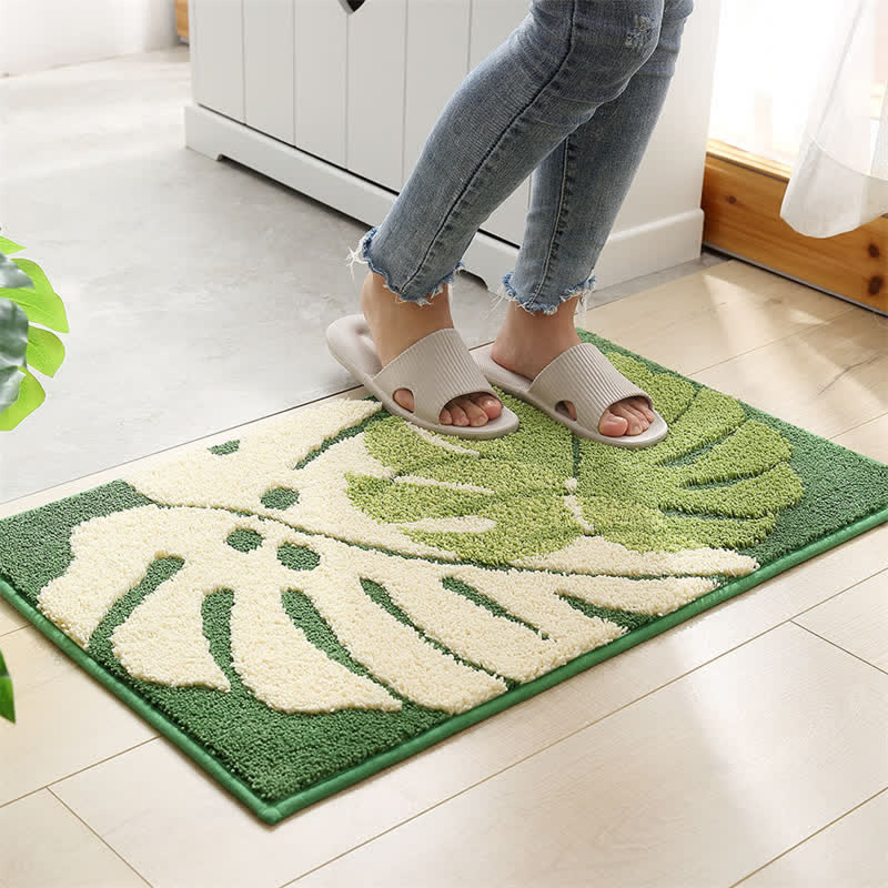 Palm Leaf Non-Slip Entryway Rug | Soft Absorbent Bath Mat for Bathroom, Kitchen & Home | Polyester Floor Rug 40x65 / 50x80cm