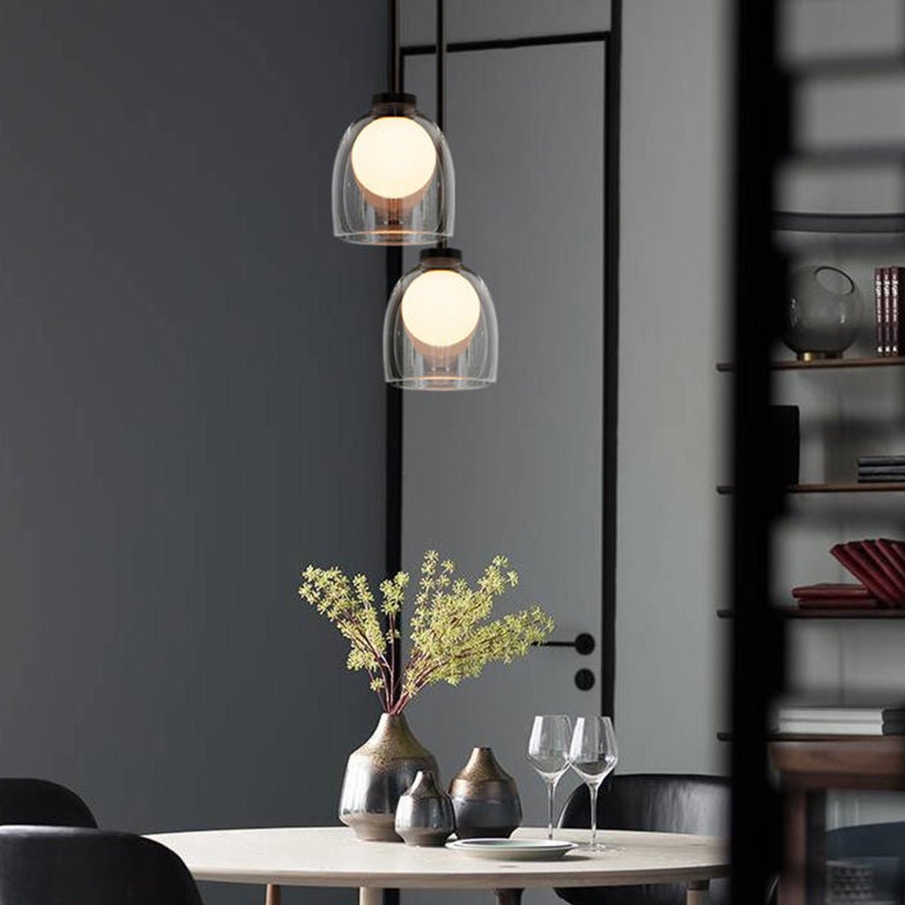 Modern Glass Ball Pendant Lamp Chandelier | G9 Socket Ceiling Light | Metal Frame | Clear Smoke Glass | 18cm