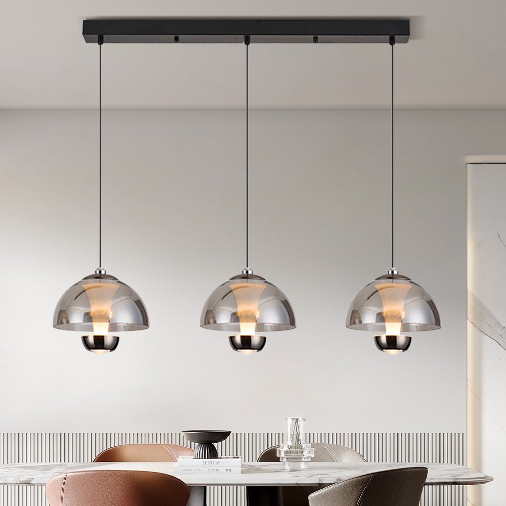 3-Light Nordic Kitchen Pendant | Amber Glass Shades | Adjustable LED Ceiling Light | Modern Dining & Kitchen