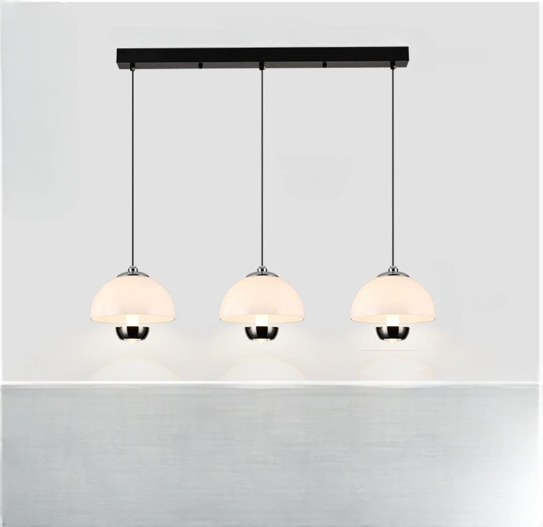 3-Light Nordic Kitchen Pendant | Amber Glass Shades | Adjustable LED Ceiling Light | Modern Dining & Kitchen