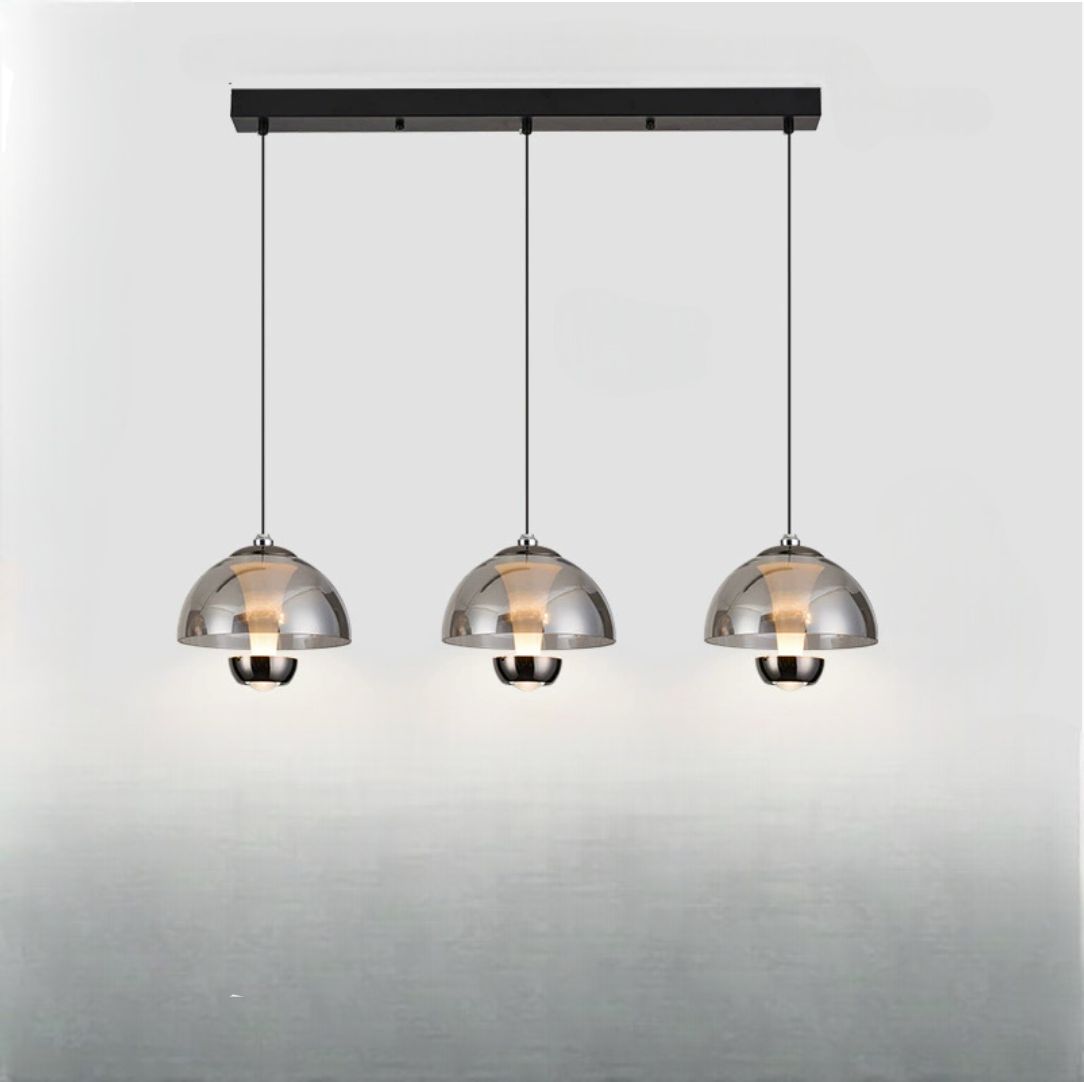 3-Light Nordic Kitchen Pendant | Amber Glass Shades | Adjustable LED Ceiling Light | Modern Dining & Kitchen