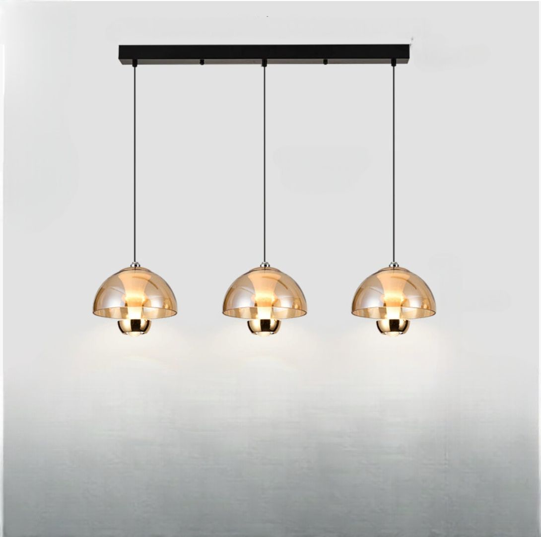 3-Light Nordic Kitchen Pendant | Amber Glass Shades | Adjustable LED Ceiling Light | Modern Dining & Kitchen