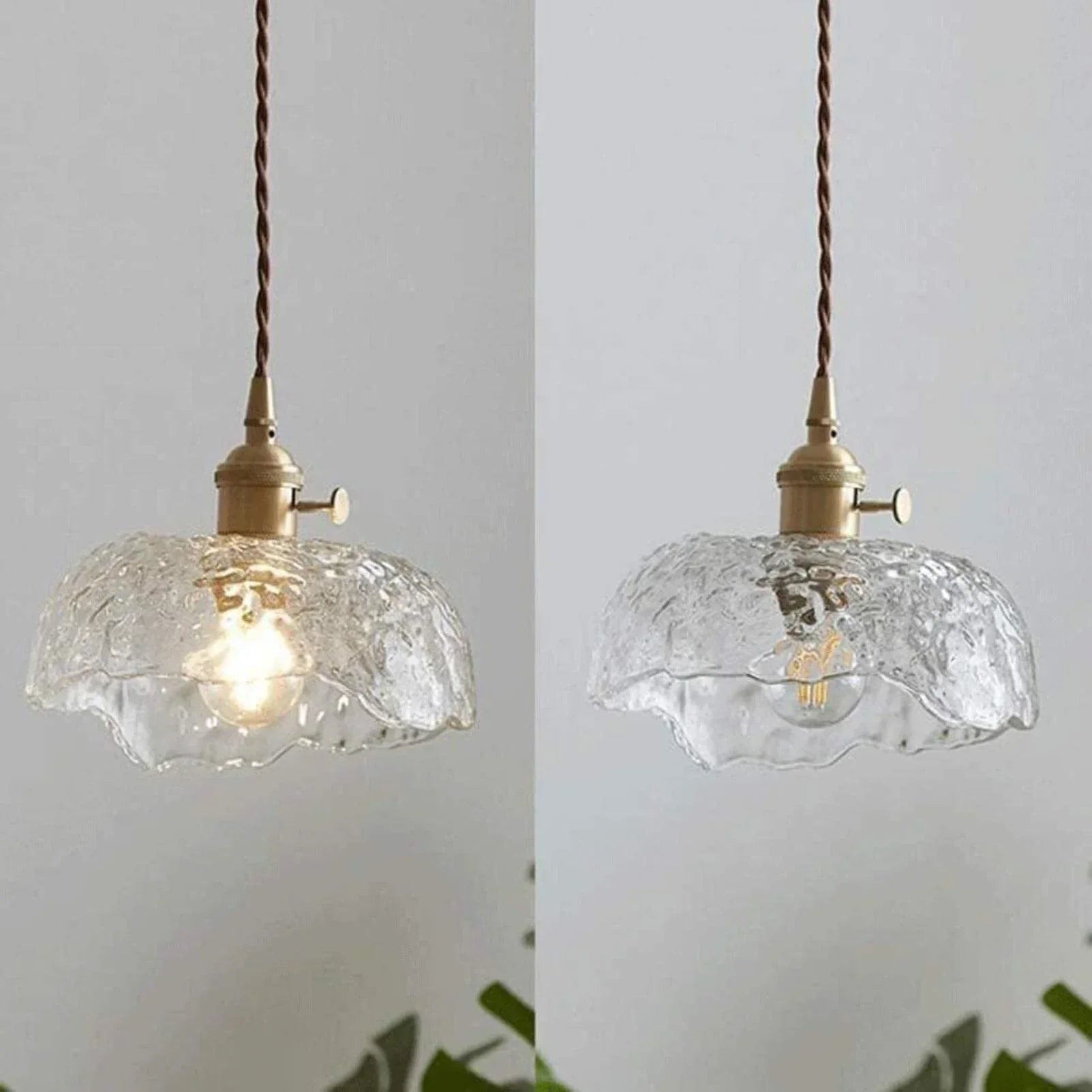 Irregular Glass Pendant Lamp | Brass & Glass Design | E27 Socket | Modern Decorative Hanging Light | Indoor Ceiling Lighting